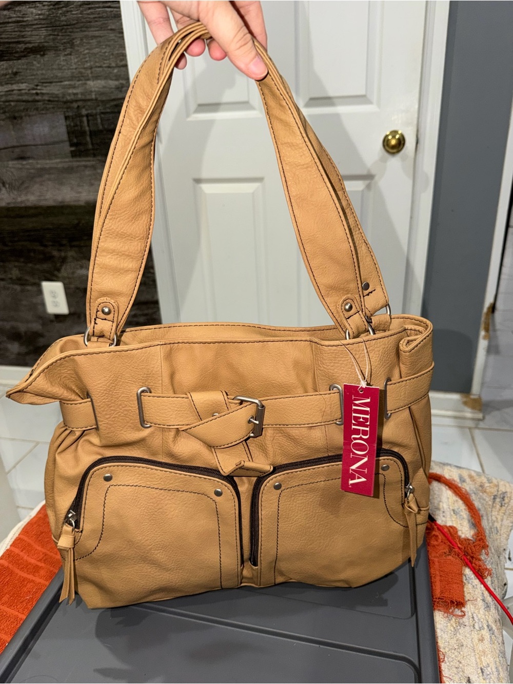 Merona Camel-Tan Double Pocket Shoulder Tote